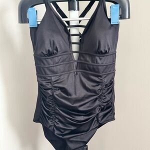 Torrid Black Plunge Ruched Swimsuit